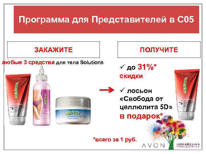 Программа для Представителей в С 05 ЗАКАЖИТЕ ПОЛУЧИТЕ любые 3 средства для тела Solutions