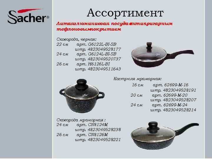 Ассортимент Литаяалюминиевая посуда антипригарным с тефлоновым покрытием Сковорода, черная: 22 см арт. G 6122