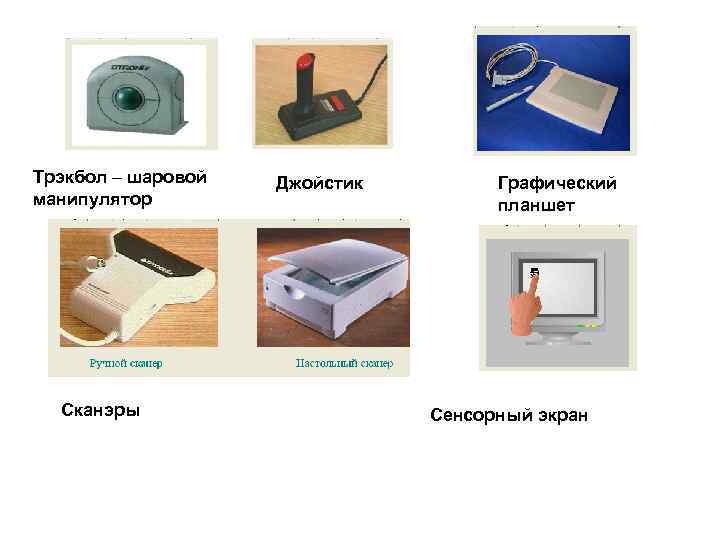 Трэкбол – шаровой манипулятор Сканэры Джойстик Графический планшет Сенсорный экран 