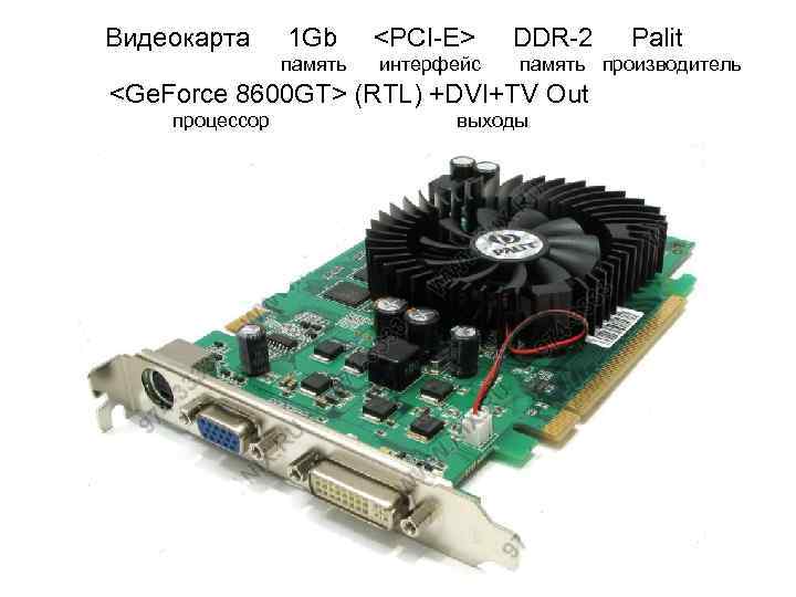 Видеокарта 1 Gb <PCI-E> DDR-2 Palit память интерфейс память производитель <Ge. Force 8600 GT>