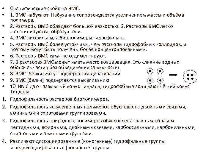  • • • 1. 2. 3. 4. Специфические свойства ВМС. 1. ВМС набухают.