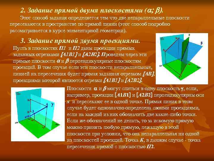 2. Задание прямой двумя плоскостями ( . Этот способ задания определяется тем что две