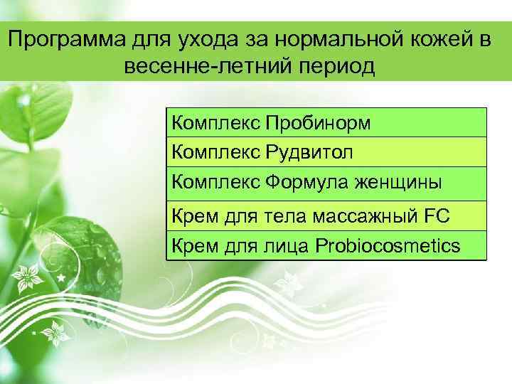 Программа для ухода за нормальной кожей в весенне-летний период Комплекс Пробинорм Комплекс Рудвитол Комплекс