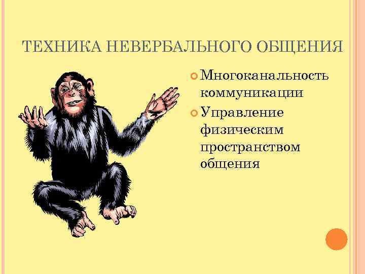 ТЕХНИКА НЕВЕРБАЛЬНОГО ОБЩЕНИЯ Многоканальность коммуникации Управление физическим пространством общения 