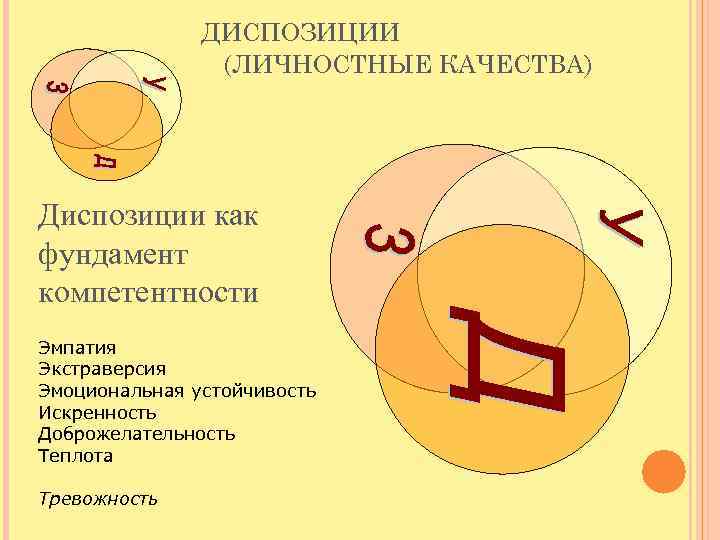 ДИСПОЗИЦИИ (ЛИЧНОСТНЫЕ КАЧЕСТВА) Диспозиции как фундамент компетентности Эмпатия Экстраверсия Эмоциональная устойчивость Искренность Доброжелательность Теплота