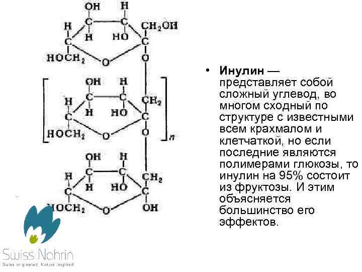  • Инулин — представляет собой сложный углевод, во многом сходный по структуре с