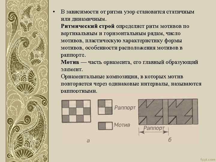 Узор выполненный в ритмичном чередовании элементов изображения называется как