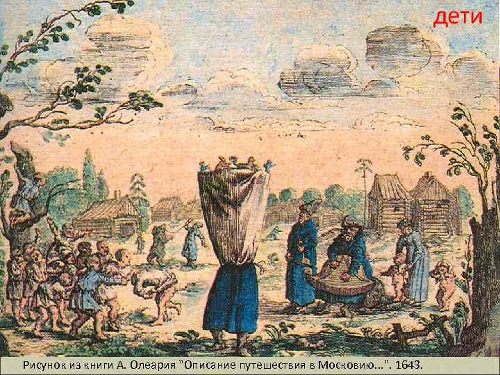дети Рисунок из книги А. Олеария "Описание путешествия в Московию. . . ". 1643.