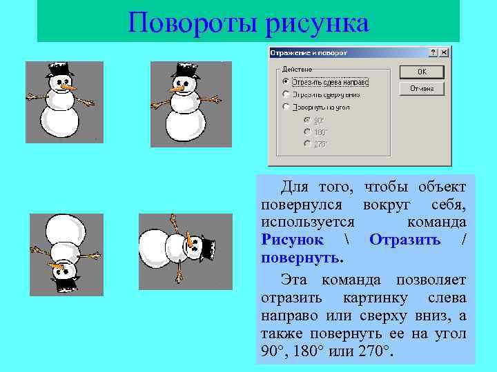 Какую команду следует применить к рисунку 1 чтобы получить рисунок 2 повернуть на 90 вправо