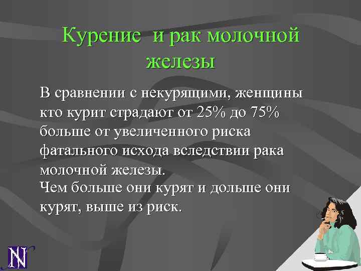 Курение и рак молочной железы В сравнении с некурящими, женщины кто курит страдают от