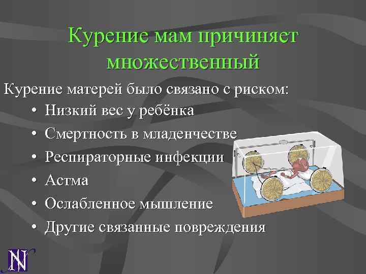 Курение мам причиняет множественный Курение матерей было связано с риском: • Низкий вес у