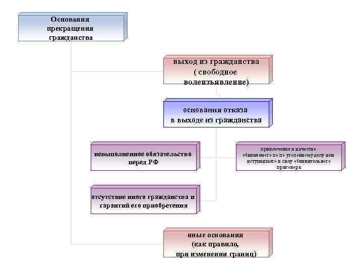 Основания прекращения гражданства. Основания и порядок прекращения гражданства Российской Федерации.. Прекращение гражданства РФ схема. Основания прекращения гражданства РФ. Схема порядок прекращения гражданства.