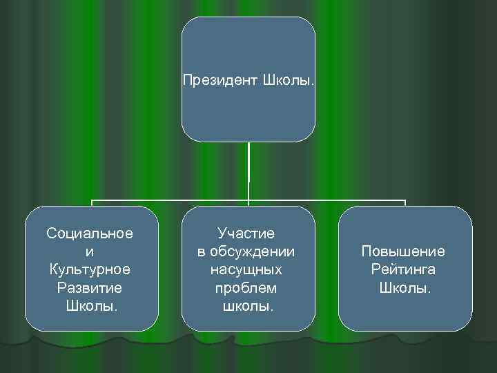 Президент Школы. Социальное и Культурное Развитие Школы. Участие в обсуждении насущных проблем школы. Повышение