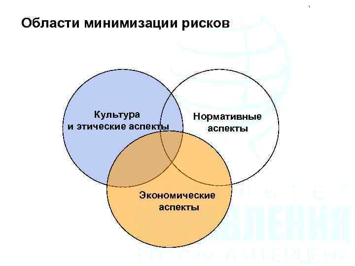Области минимизации рисков Культура и этические аспекты Нормативные аспекты Экономические аспекты 