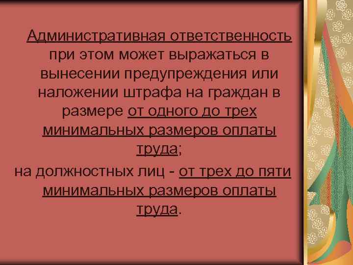 Административная ответственность при этом может выражаться в вынесении предупреждения или наложении штрафа на граждан