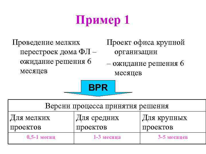 Пример 1 Проведение мелких перестроек дома ФЛ – ожидание решения 6 месяцев Проект офиса