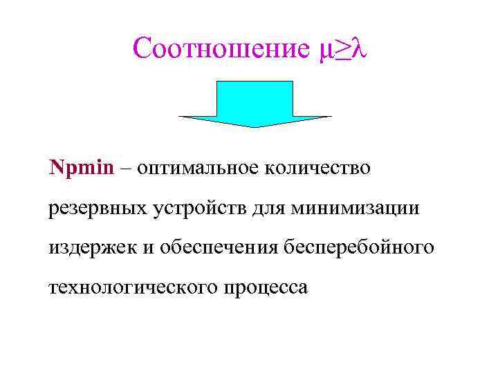 Соотношение μ≥λ Npmin – оптимальное количество резервных устройств для минимизации издержек и обеспечения бесперебойного