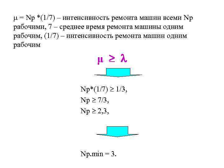  = Nр *(1/7) – интенсивность ремонта машин всеми Nр рабочими, 7 – среднее