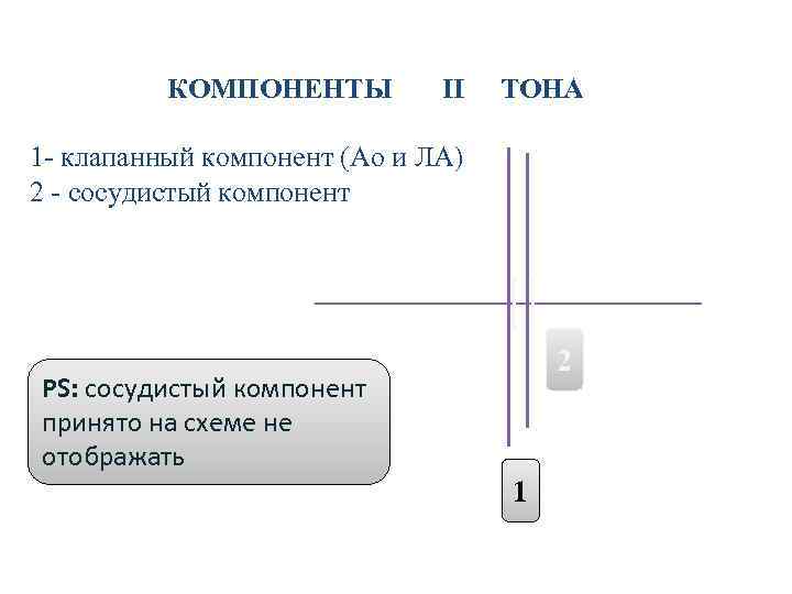 КОМПОНЕНТЫ II ТОНА 1 - клапанный компонент (Ао и ЛА) 2 - сосудистый компонент