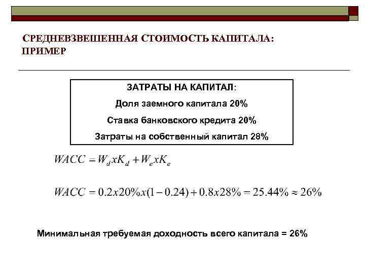 Определите средневзвешенную стоимость капитала инвестиционного проекта при следующих условиях 40