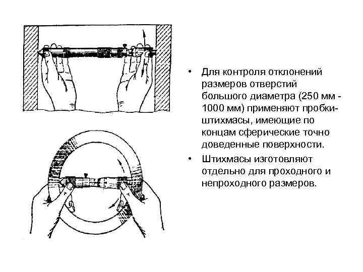  • Для контроля отклонений размеров отверстий большого диаметра (250 мм 1000 мм) применяют
