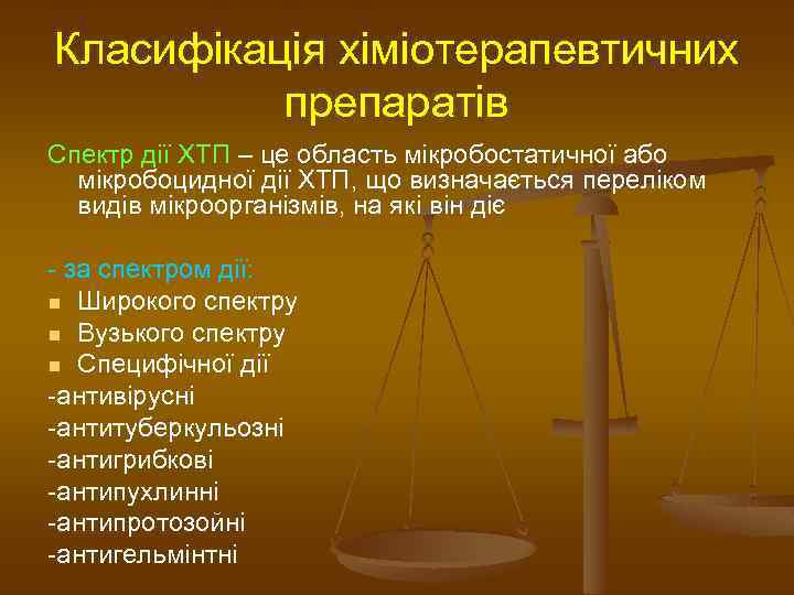Класифікація хіміотерапевтичних препаратів Спектр дії ХТП – це область мікробостатичної або мікробоцидної дії ХТП,
