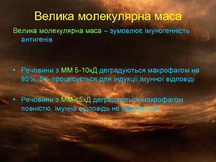 Велика молекулярна маса – зумовлює імуногенність антигенів • Речовини з ММ 5 -10 к.