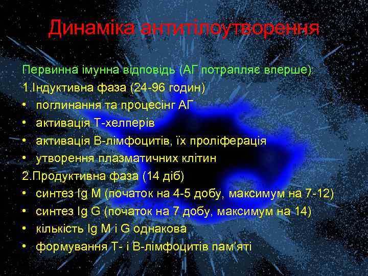 Динаміка антитілоутворення Первинна імунна відповідь (АГ потрапляє вперше): 1. Індуктивна фаза (24 -96 годин)