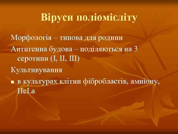 Віруси поліомієліту Морфологія – типова для родини Антигенна будова – поділяються на 3 серотипи