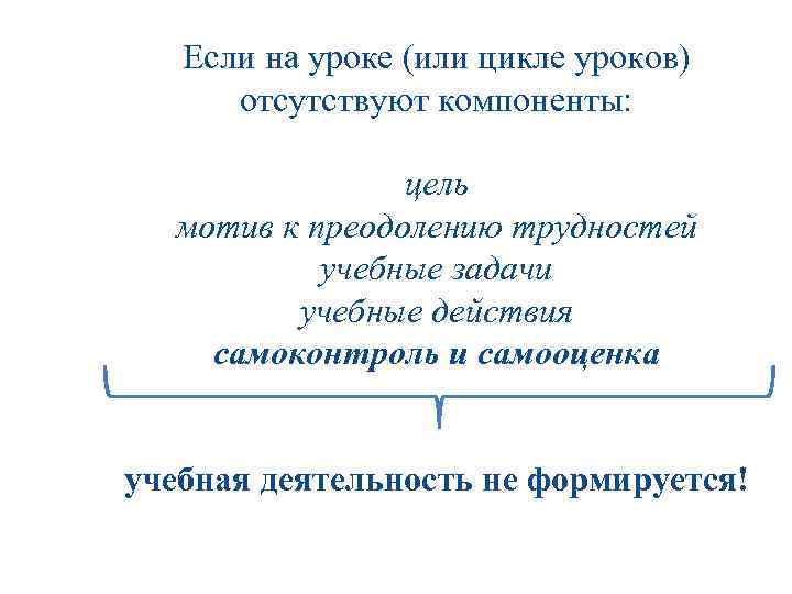 Если на уроке (или цикле уроков) отсутствуют компоненты: цель мотив к преодолению трудностей учебные