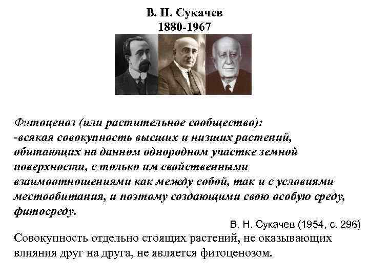 В. Н. Сукачев 1880 -1967 Фитоценоз (или растительное сообщество): -всякая совокупность высших и низших