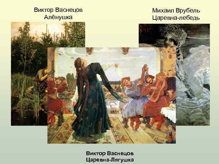 Виктор Васнецов Алёнушка Михаил Врубель Царевна-лебедь Виктор Васнецов Царевна-Лягушка 