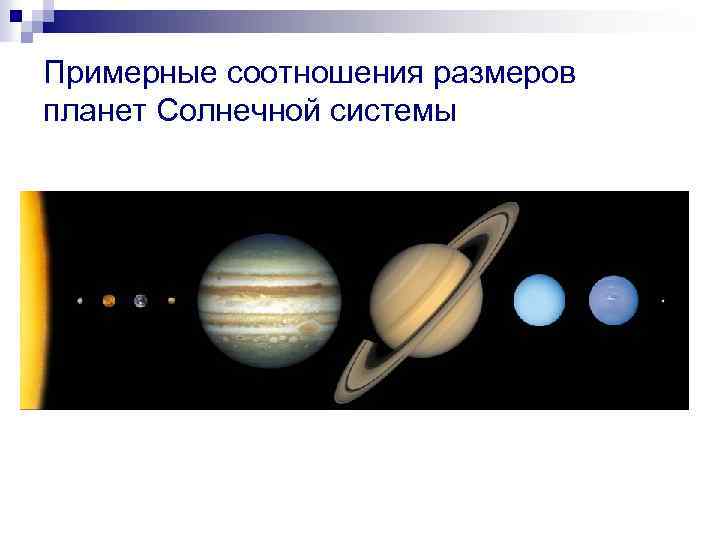 Примерные соотношения размеров планет Солнечной системы 