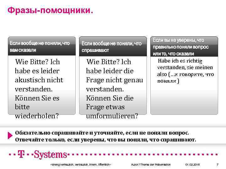 Фразы-помощники. Wie Bitte? Ich habe es leider akustisch nicht verstanden. Können Sie es bitte