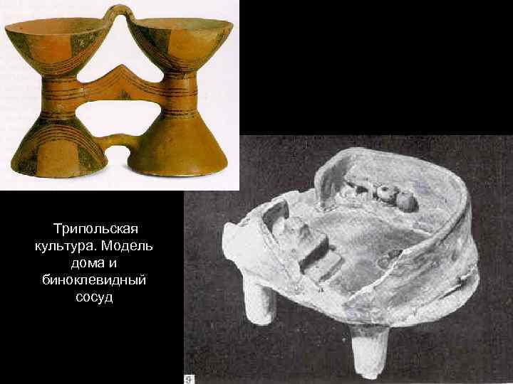Трипольская культура. Модель дома и биноклевидный сосуд 