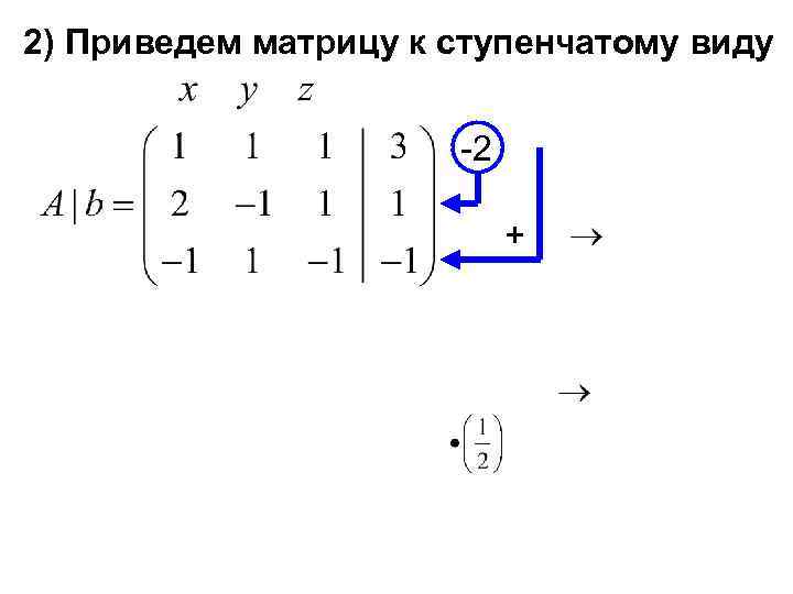 2) Приведем матрицу к ступенчатому виду -2 + 