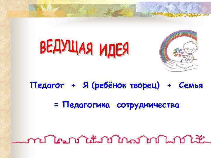 Педагог + Я (ребёнок творец) + Семья = Педагогика сотрудничества 