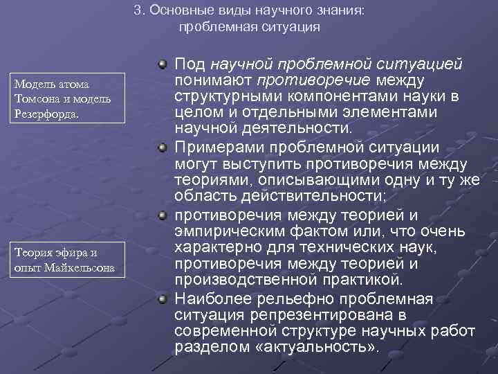 3. Основные виды научного знания: проблемная ситуация Модель атома Томсона и модель Резерфорда. Теория