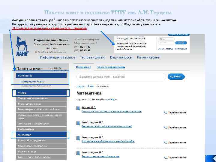 Пакеты книг в подписке РГПУ им. А. И. Герцена Доступны полные тексты учебников тех