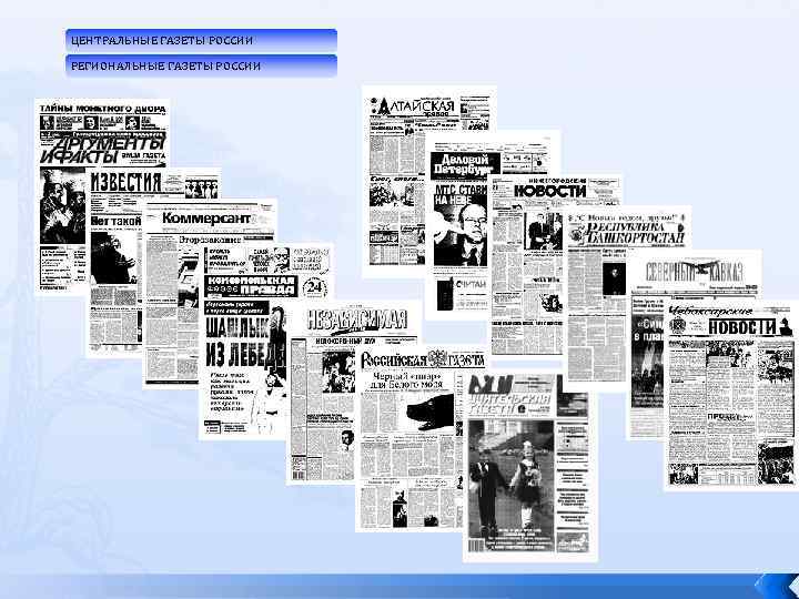 ЦЕНТРАЛЬНЫЕ ГАЗЕТЫ РОССИИ РЕГИОНАЛЬНЫЕ ГАЗЕТЫ РОССИИ 