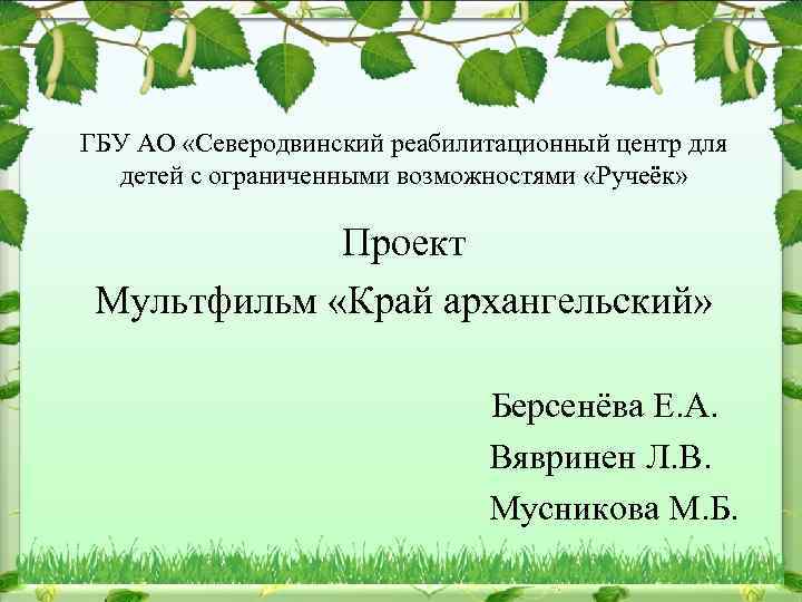 ГБУ АО «Северодвинский реабилитационный центр для детей с ограниченными возможностями «Ручеёк» Проект Мультфильм «Край