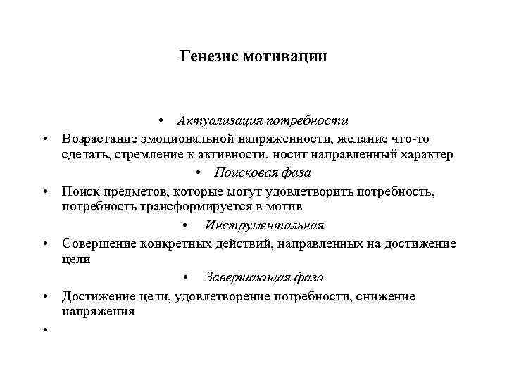 Генезис основные этапы. Схема генезиса мотивации. Актуализация потребностей. Актуализация потребности желание. Генезис структура.