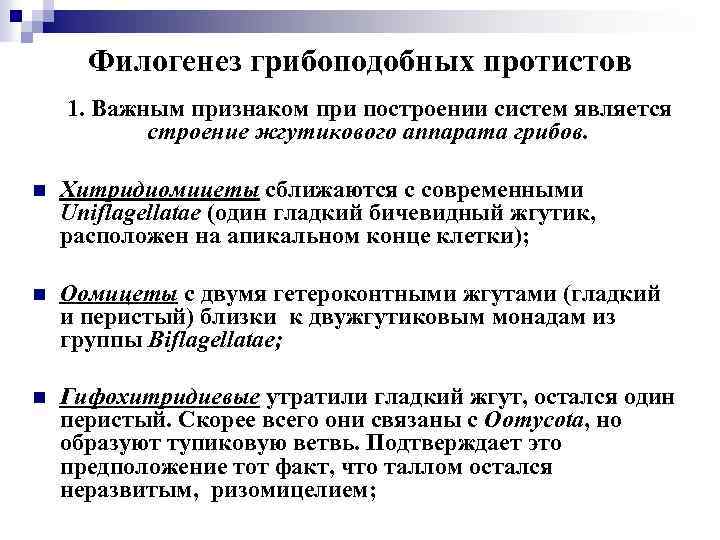 Филогенез грибоподобных протистов 1. Важным признаком при построении систем является строение жгутикового аппарата грибов.