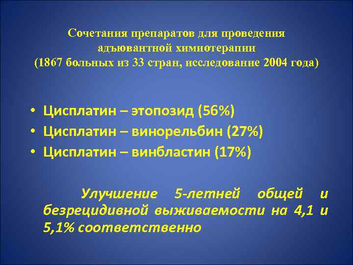 Сочетания препаратов для проведения адъювантной химиотерапии (1867 больных из 33 стран, исследование 2004 года)