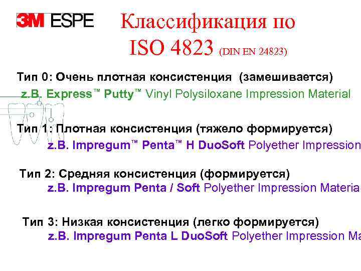 Классификация по ISO 4823 (DIN EN 24823) Tип 0: Очень плотная консистенция (замешивается) z.