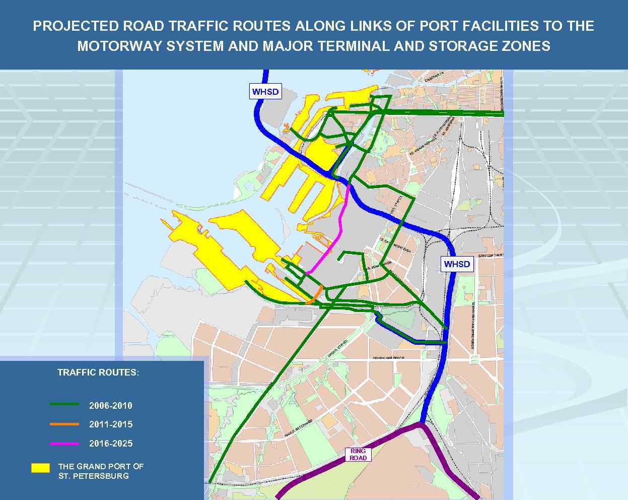 PROJECTED ROAD TRAFFIC ROUTES ALONG LINKS OF PORT FACILITIES TO THE MOTORWAY SYSTEM AND