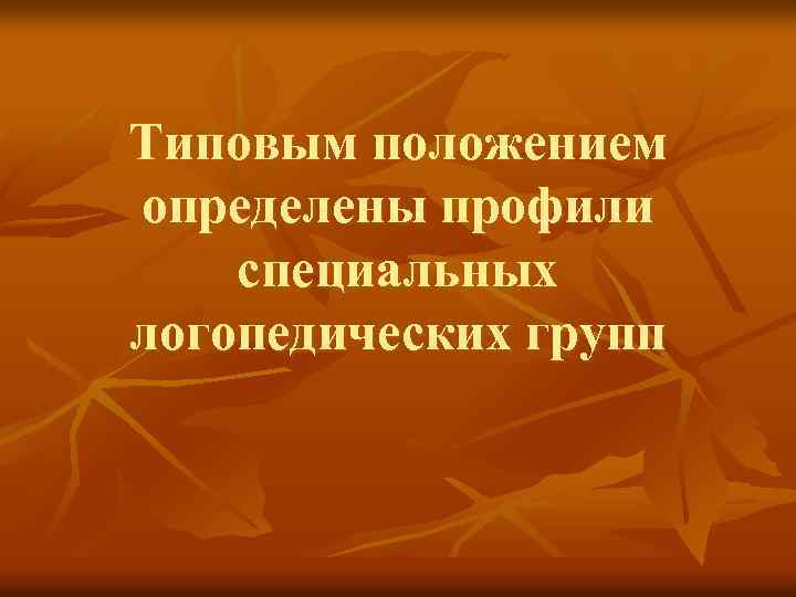 Типовым положением определены профили специальных логопедических групп 