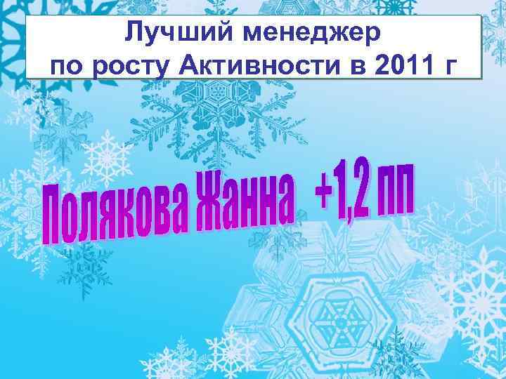 Лучший менеджер по росту Активности в 2011 г 