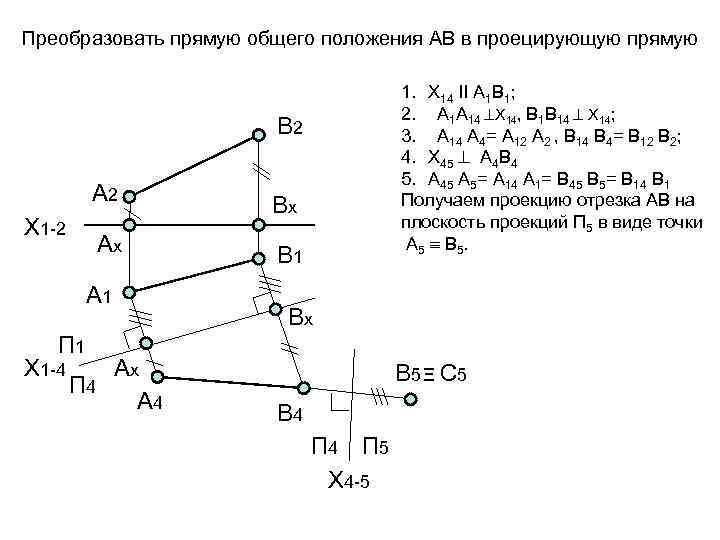 Прямая проецирующего положения. Преобразовать прямую общего положения в прямую уровня. Преобразовать прямую общего положения в проецирующую. Преобразование прямой общего положения в проецирующую прямую. Задача преобразования прямой общего положения в проецирующую прямую.