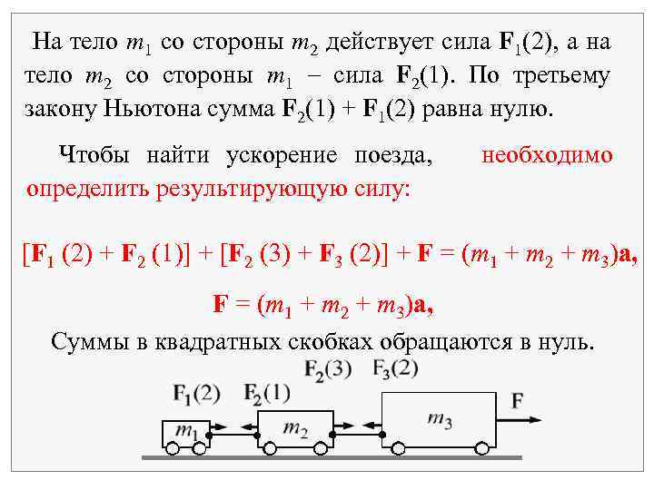 На тело m 1 со стороны m 2 действует сила F 1(2), а на